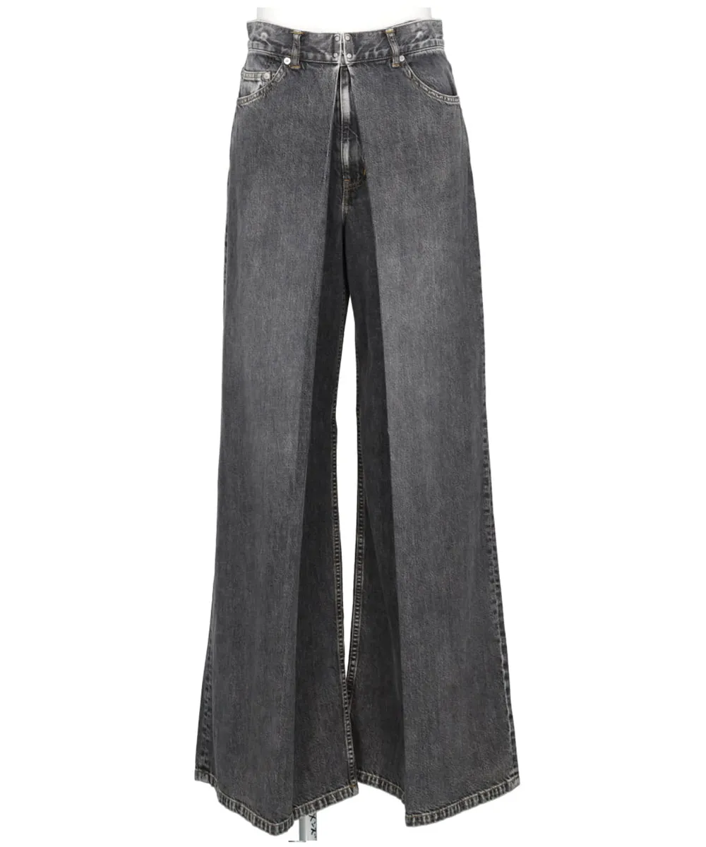 WASHED DENIM WIDE PANTS (SHORT LENGTH)